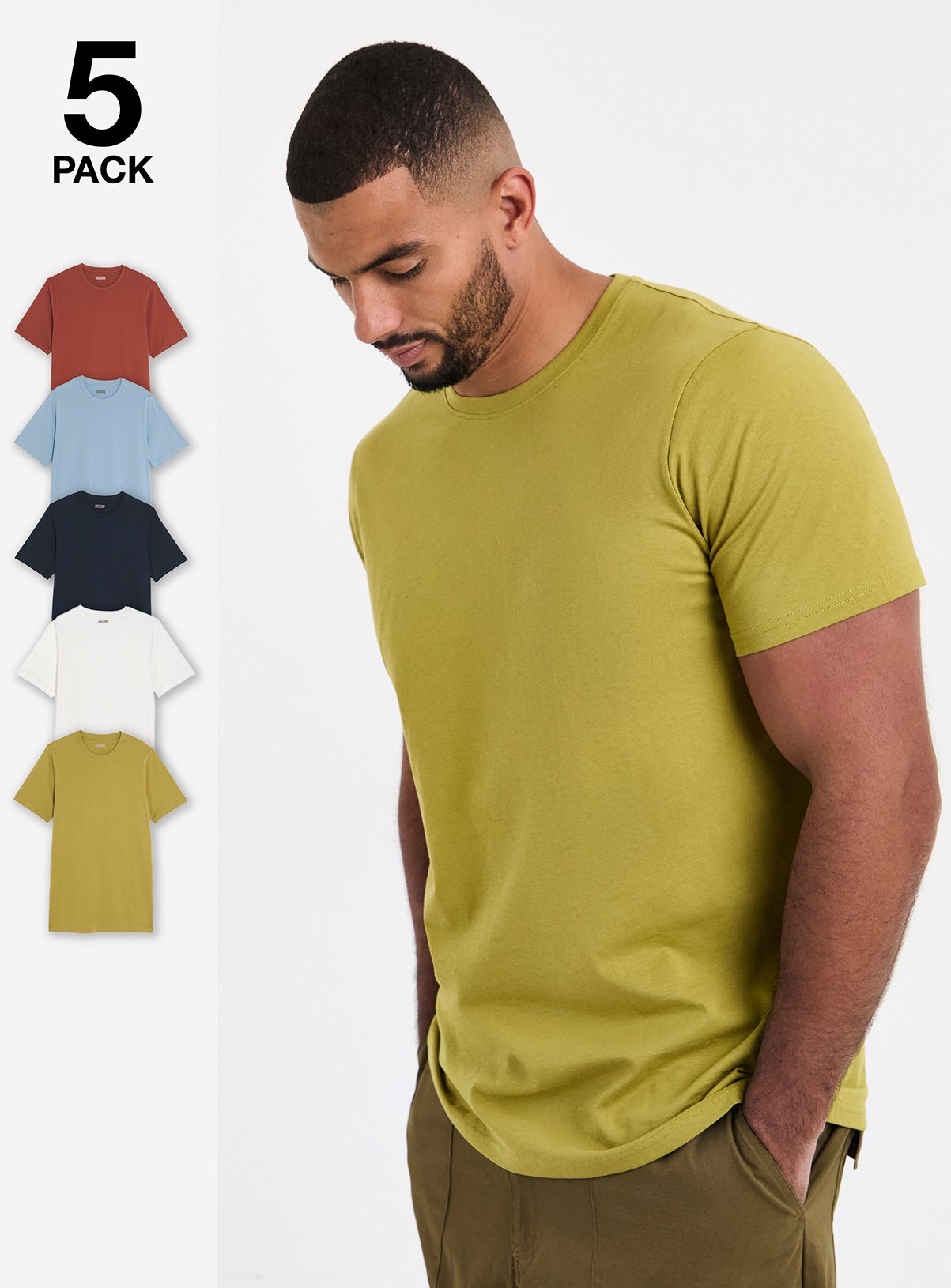 JACAMO 5 Pack Pure Cotton Crew Neck T-shirts L - Image 1 thumbnail